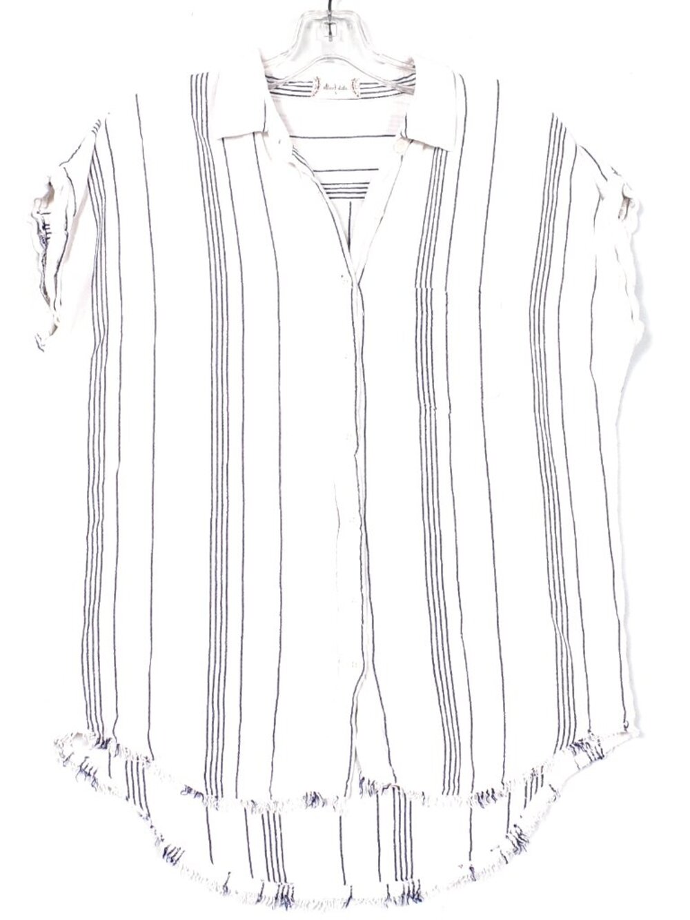 Alter'd State Women's Blouse Size S Blue White Stripe Raw Hem